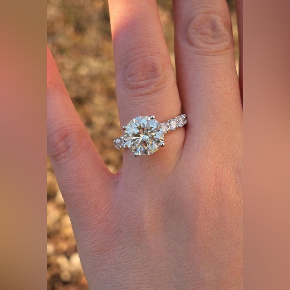 14K GOLD PLATED 4.3 CT tw Round Moissanite Hidden Halo Wedding Engagement Ring